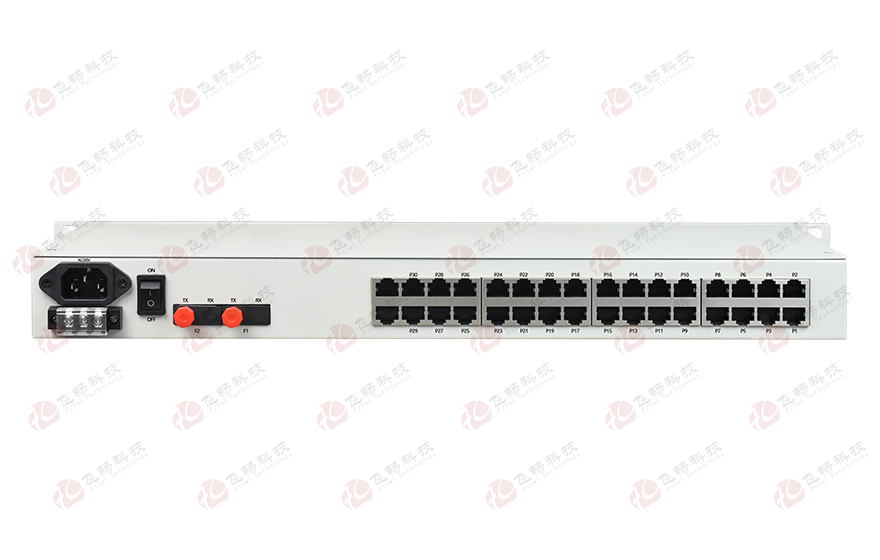 飛暢科技-32路電話+8E1+8FE物理隔離（1+1光備份，19英寸）電話光端機(jī)