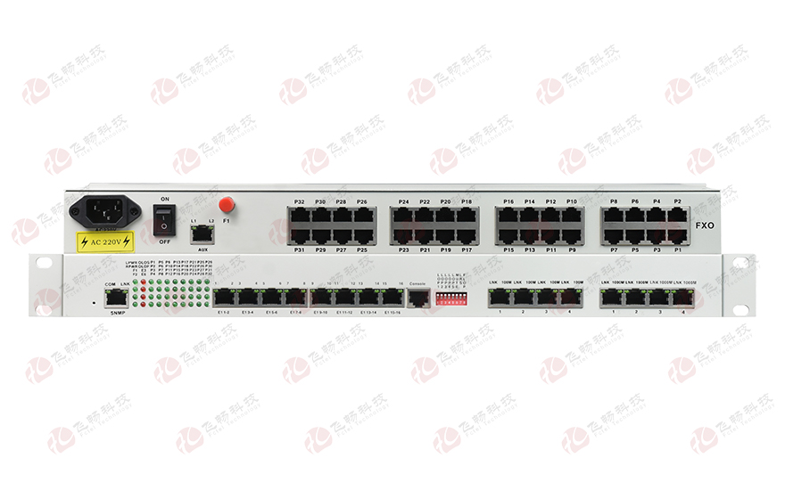 飛暢科技-32路電話(huà)+16E1+4FE+4GE+2路數(shù)據(jù)+SNMP+console（19英寸，物理隔離）電話(huà)光端機(jī)